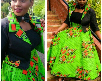 Women small jacket and long flaired skirt, kente,Ankara,Holland wax african jacket, African print skirt matching jacket