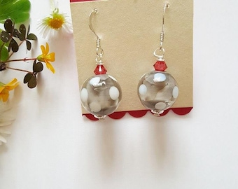 Spotty Earrings - Sterling Silver Earrings - Gifts for Her - Lampwork Glass - Spotty Beads - Earrings - Swarovski Crystals - Polka Dot - UK