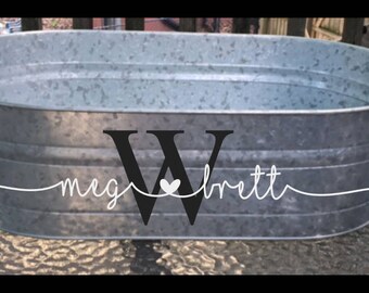 Personalized Oval Beverage Bucket Tub with Handles, Galvanized Steel, Rustic Farmhouse Decor, Wedding or Anniversary Gift