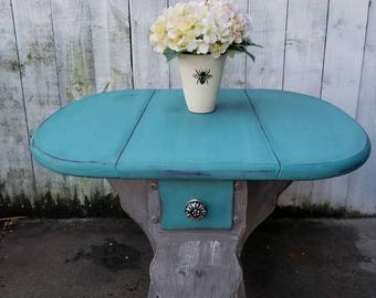 SOLD SOLD Accent Table Vintage Wood Turquoise Table Shabby Chic Oval Table End Table Shabby Chic Gray Accent Table Cottage Chic Furniture