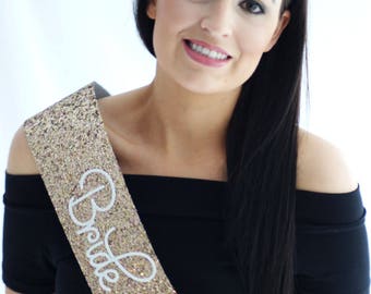 Bridal Shower Sash - Hen Party Sash - Bachelorette - Bride to be - gold glitter handmade