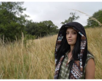 Reversible Hood/ Fairisle/ Festival hood/ fairisle hood/ scoodie/ light hood/ fairisle hood/pocahontas/Spirit hood/burning man/warrior hood