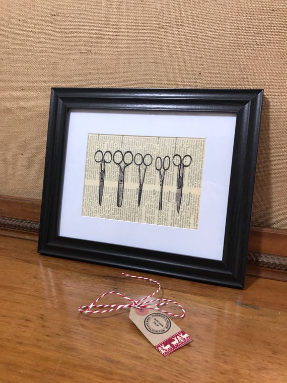 Hairdressers Gift | Barbers Gift | Sewing Gift | Antique Scissor Dictionary Page Print With Mount and Black Chunky Frame