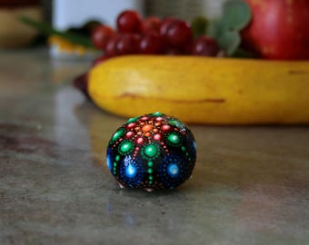 Dot Artwork, Mandala Design, Kaleidoscope, Hand Painted Rock, Beach Rock, Boho Decor, Yoga Gifts, Flower Pot Decor, Window Sill Decor, Dots