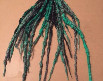 Handmade Green, Grey and Black Synthetic Dreads. 10 DE and 4 SE