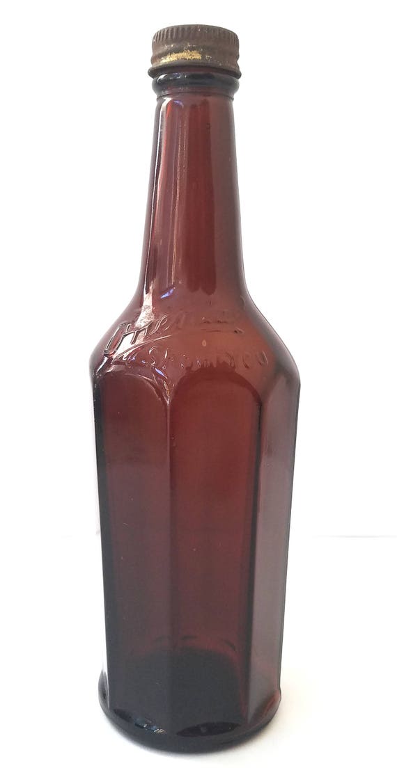 Vintage ORIENTAL SHOW YOU Soy Sauce amber glass bottle Antique