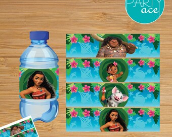Moana Printable Water Bottle Labels "Returns the heart of Te Fiti" Birthday Party Decoration