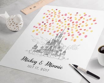 Disney Wedding Guest Book: Disneyland Wedding Sign In Guest Book. Fingerprint guest book for wedding, Disney Castle fingerprint tree art