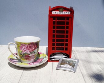 Wooden tea bags holder London phone booth tea house box wooden tea box tea bag box house for tea bags tea box tea bags storage 5 clock tea