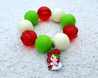 Cute Toddler Bracelet * Strawberry Shortcake Bracelet * Large Gumball Beads Bracelet for Girls