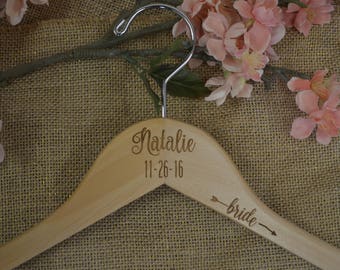 Personalized Wedding Hangers, Bridal Party Hangers, Wedding Dress Hanger, Custom Dress Hangers, Wooden Engraved Hangers