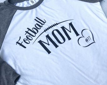 Personalized Football Mom Shirt, Raglan, Baseball Tee Women, White Shirt, Sports Mom Shirt, Football Clothing, Mom Clothes, Plus Size, RG75B