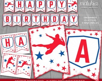 American Ninja Warrior Birthday Banner - INSTANT DOWNLOAD - Ninja Warrior Digital Printable - American Ninja Warrior Happy Birthday Pennant