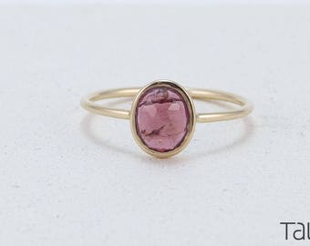 Yellow Gold Ring, Stone Gold Ring, Pink Tourmaline, Unique Color, Coloured Gem, 14k Solid Gold, Alternative Engagement ring, Special Jewelry