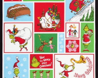 Dr. Seuss How The Grinch Stole Christmas Panel 24 inch Repeat, Holiday Quilt Fabric