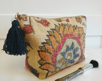 Makeup bag, Boho cosmetic bag, Paisley makeup bag, tassel boho makeup bag, Boho zipper bag, gift for her, teacher gift, Boho gift decor