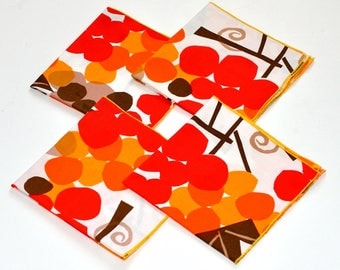 Vintage Vera Neumann Abstract Geometric Yellow Orange Red Brown White Napkins, Set of 4