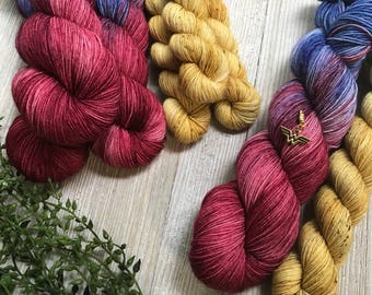 Wonder Woman Inspired Sock Kit with progress keeper - Sweet Sock - Indie Sock Yarn, Indie Dyed Yarn, Speckled Sock Yarn, Hand Dyed Yarn, Soc