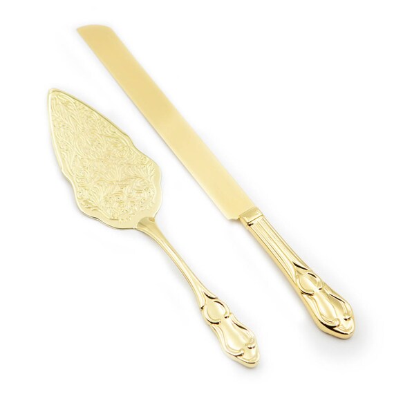  Gold  Wedding  Cake  and Knife  Server Set  Vintage Filigree