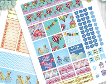August Monthly Kit planner stickers Printable, HAPPY PLANNER STICKERS, August Monthly Kit,Hot air balloons Planner Stickers Instant Download