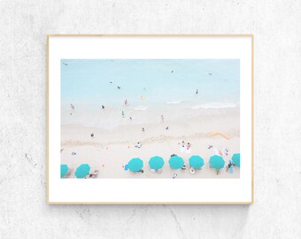 AERIAL BEACH PHOTOGRAPH // Beach Wall Art, Contemporary Beach Wall Art, Digital Download, Sea Poster, Modern Beach Photography, Sand, People