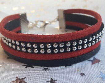 Multi strand red and Black Suede bracelet
