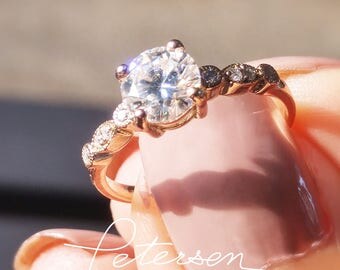 Rose Gold Engagement Ring - Diamond Simulant Engagement Ring Vintage Wedding Ring - Gold Ring - Moissanite Engagement Ring