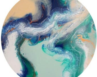 Peach, Navy and Mint 30cm RESIN ART