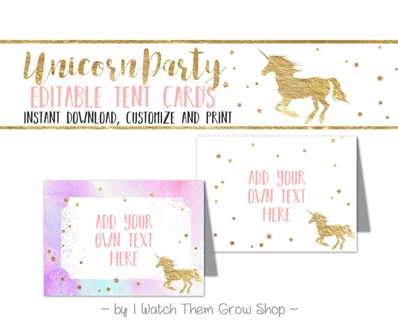 unicorn party tent cards editableprintable unicorn birthday party