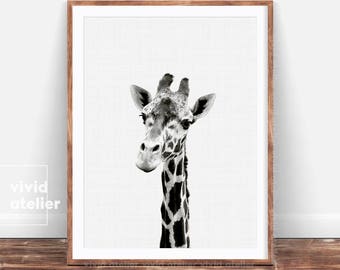 Giraffe Print, Nursery Giraffe, Baby Animal Wall Art, Black and White Animal Print Decor, Printable Black and White Safari Nursery Art Print
