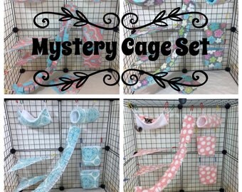 Mystery 11 Piece Sugar Glider Cage set/Rat Cage set Safe Seam Tunnels, Hammocks, Vine, Pouches, etc. (Cage Hooks Included)