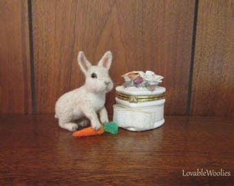 Needle Felted Rabbit, Bunny Decoration, Bunnie figurine, Easter Bunny-READY TO SHIP! Miniature Posable Animal sculpture-Needle Felted Animal