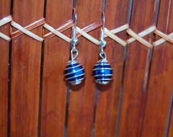 birdcage, pearly blue beads earrings