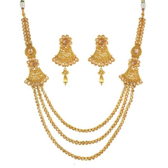 Gold Rani Haar Set Long Necklace Indian Bridesmaid Gift