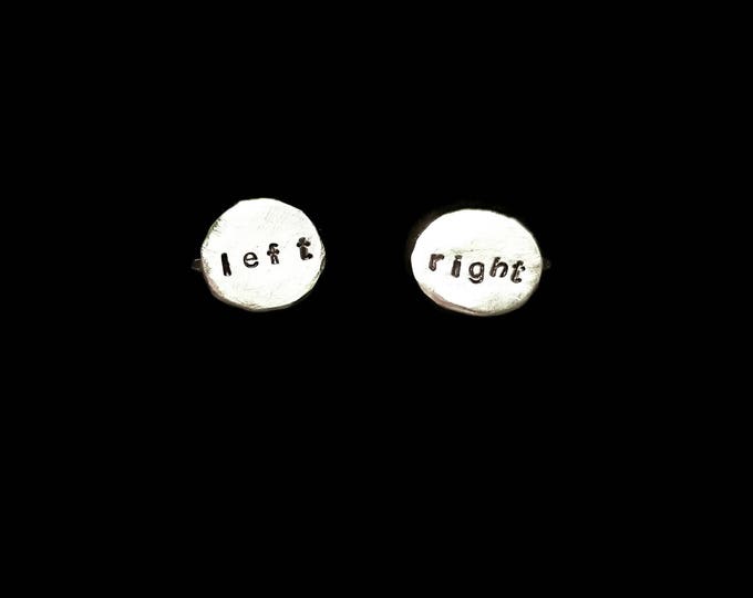Left and Right Sterling Silver Stud Earrings, Everyday Earrings, Hand Stamped Earrings, Unique Birthday Gift