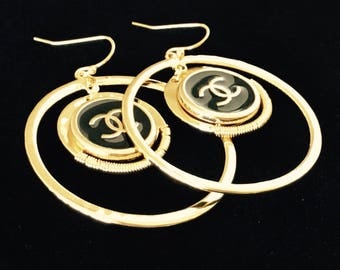 DESIGNER LOGO BUTTON, repurposed to create a new pair of earrings, Inspired by Chanel C816-17