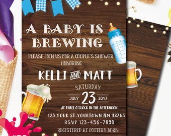 Beer and Babies Party Invitation, A Baby is Brewing Invitation, co ed baby shower invite, beer baby shower invitations, Brewing Baby Shower