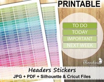 60% OFF SALE Headers Printable Planner Stickers, Erin Condren Planner Stickers, Headers Printable Stickers, Headers Stickers - Cut Files