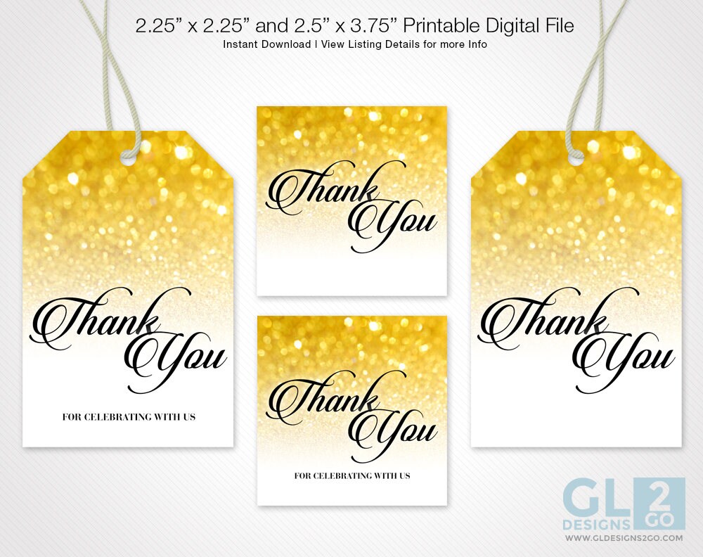 Gold Thank you tags / Favor Tags. Printable 2.25x2.25