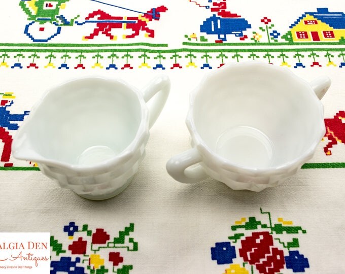 Milk Glass Creamer and Sugar | Vintage Jeanette Glass Cube