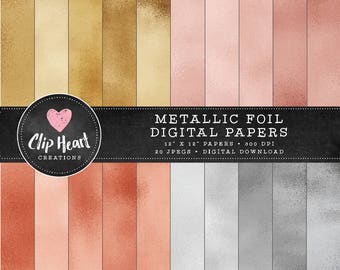 Metallic Foil Papers, gold foil digital papers, Commercial use, Digital Paper, scrapbooking paper, silver papers, rosegold papers, copper