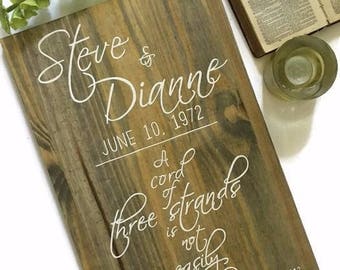 A Cord of Three Strands|Wedding Sign|Wooden Sign|Personalized Wedding Gift|Bride and Groom Name|Wedding Date|Ecclesiastes 4|Wedding Plaque