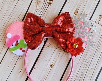 Christmas Pink Minnie Mouse Ears Headband,Minnie Ears,Minnie Headband,Girls Minnie Mouse headband,Baby Headband,Mickey Mouse,Disney Vacation
