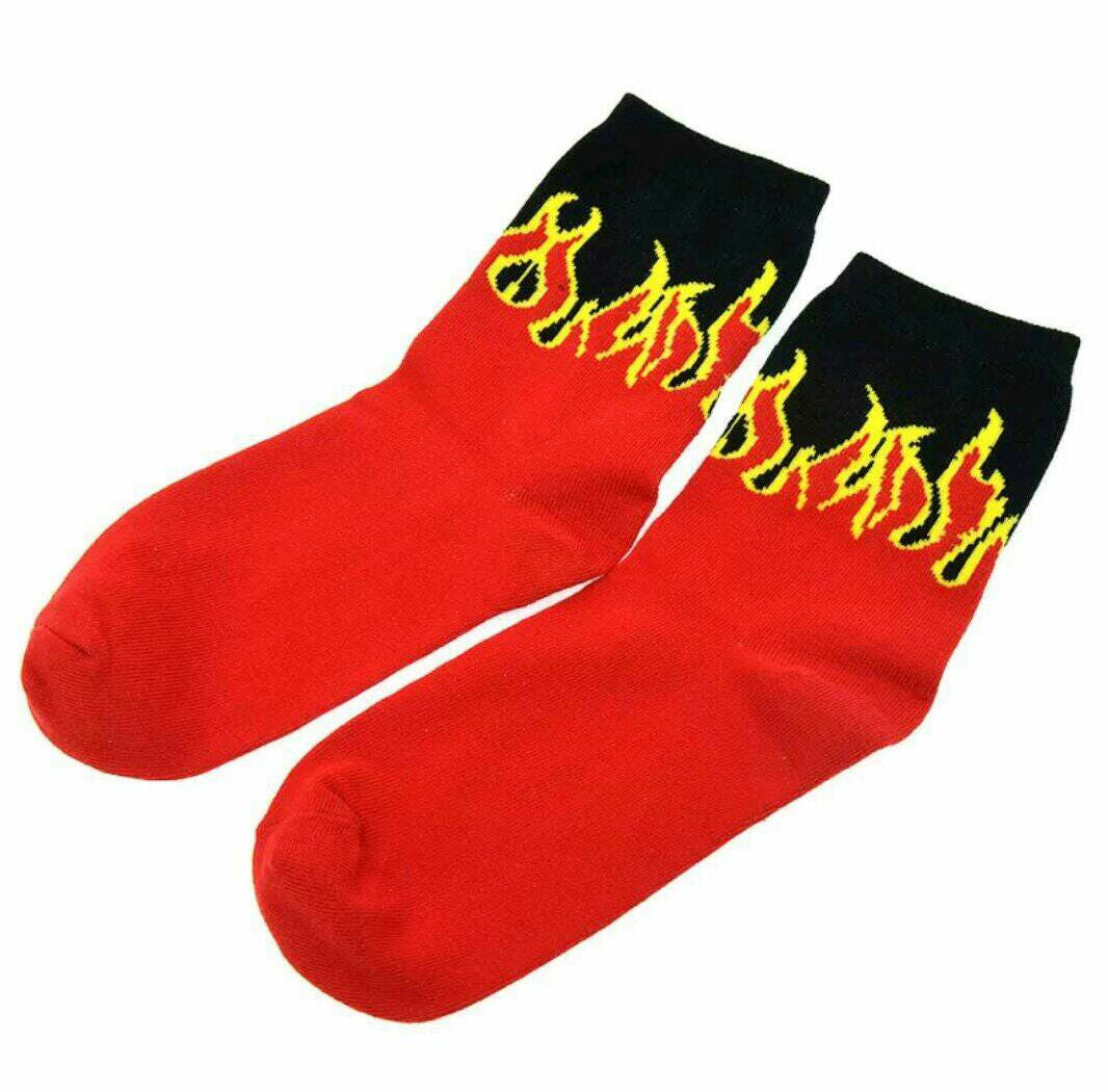 Fire flame red black socks cyber goth grunge