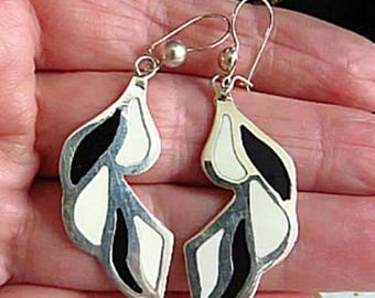 Mexico/Taxco large Vintage Pop Art ( Years 60 ) 925 Silver earrings