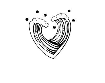 Heart of Waves | Simple Minimalist Black and White Sea Love Nature Art Sketch Drawing, Fine Art, Wall Art, Home Decor, Print