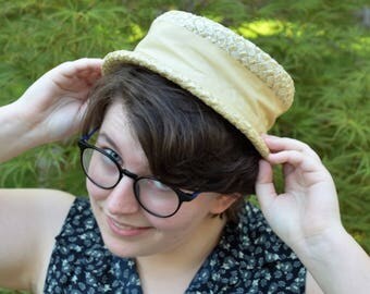 Vintage gold straw boater hat