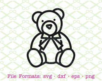 TEDDY BEAR SVG, Dxf, Eps & Png. Bear Outline Svg, Digital Cut Files for Cricut, Silhouette; Teddy Bear Outline, Kids Clipart, Silhouette Svg