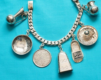 Mexican Silver Castelan Charm Bracelet