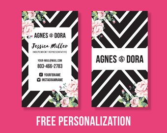 Agnes and Dora Business Cards, Free Fast Personalization, Instant Download, Vertical Business Card